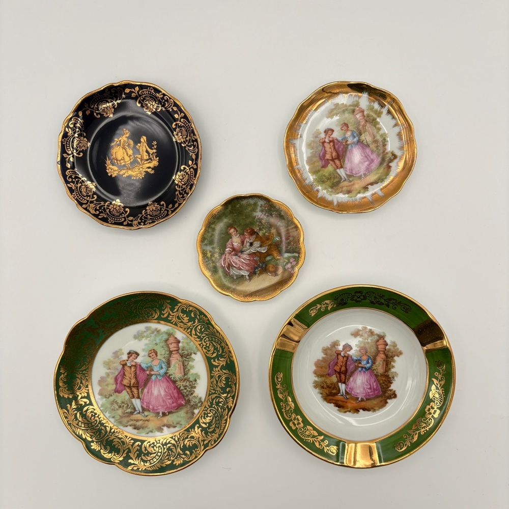 LIMOGES France Five Miniature Porcelain Plates Courting Couple